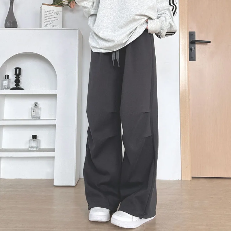 Pantaloni sportivi grigi larghi stile americano da donna Harajuku Streetwear Pantaloni a gamba larga con coulisse Pantaloni da jogging casual versatili da donna