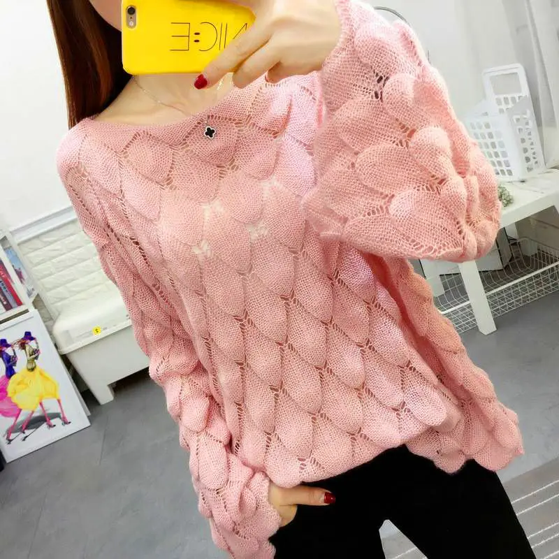 

Women Sweater New Fashion Spring Korean Ladylike Sweet Flare Sleeve Full Solid Thin Women Sweater Large Size