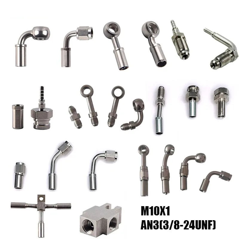 

Automotive Stainless Steel Brake Hose fitting Connector Adapter M10 0 °28°90°Male16X1.5 10X1Female Crimping Joint Universal Moto