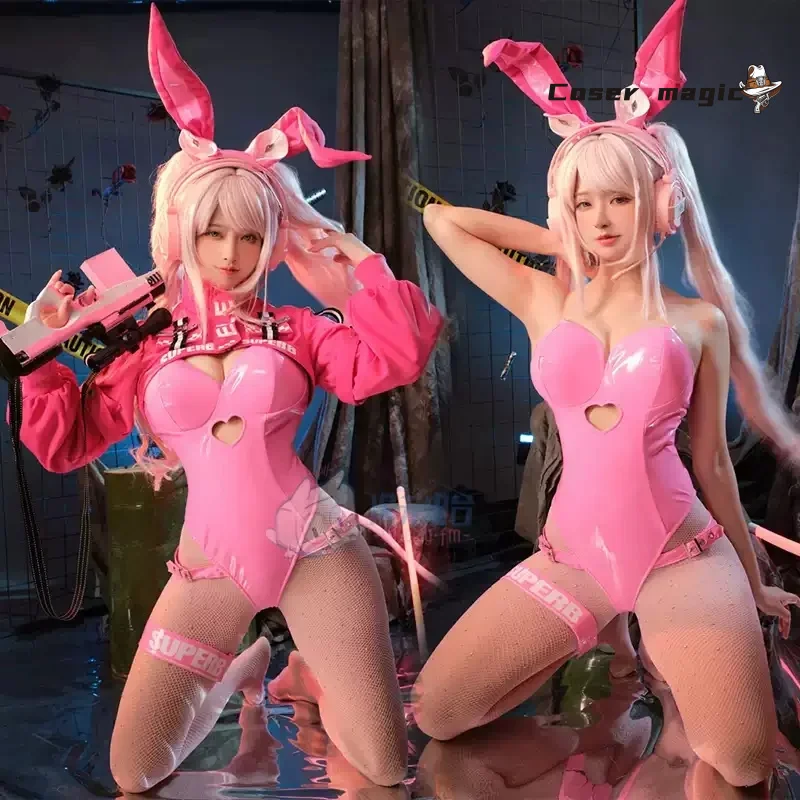 Kostum Cosplay Game NIKKE Dewi Kemenangan Alice Doujin Bunny Girl Seragam Kulit Setelan Jumpsuit Jaket Wig Telinga Ekor