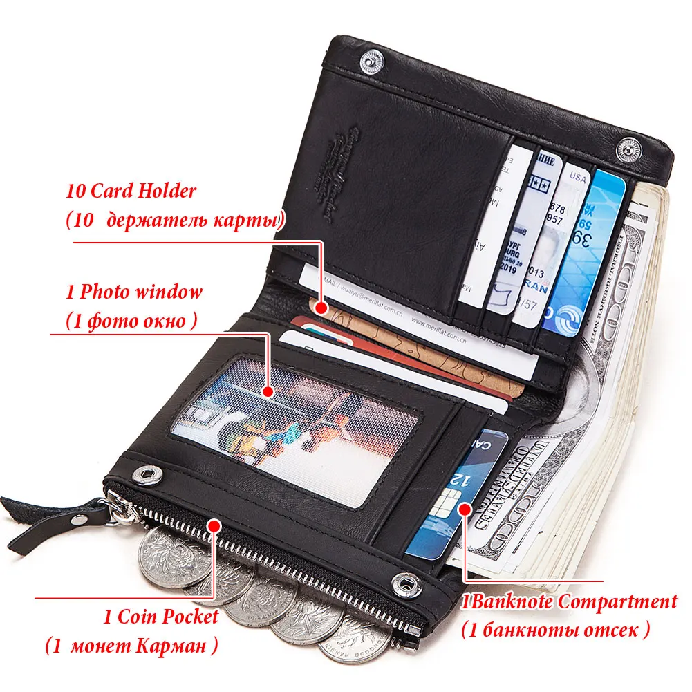 

HUMERPAUL Genuine Leather Men's Wallet with Coin Purse Retro Multifunctional RFID Multi-Card Purse Slim Male Clutch