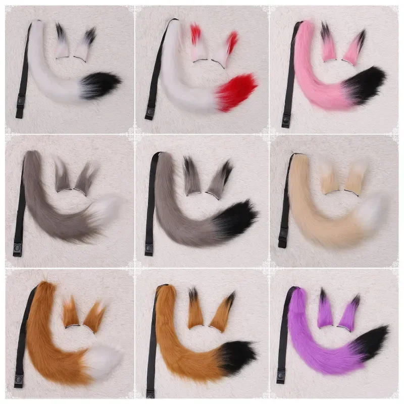 

Halloween Wolf Ears 60cm Animal Tail Cosplay Props Fur Fox Ears Tails Set Headband Party Fancy Dress Costume Accessory Toys Gift