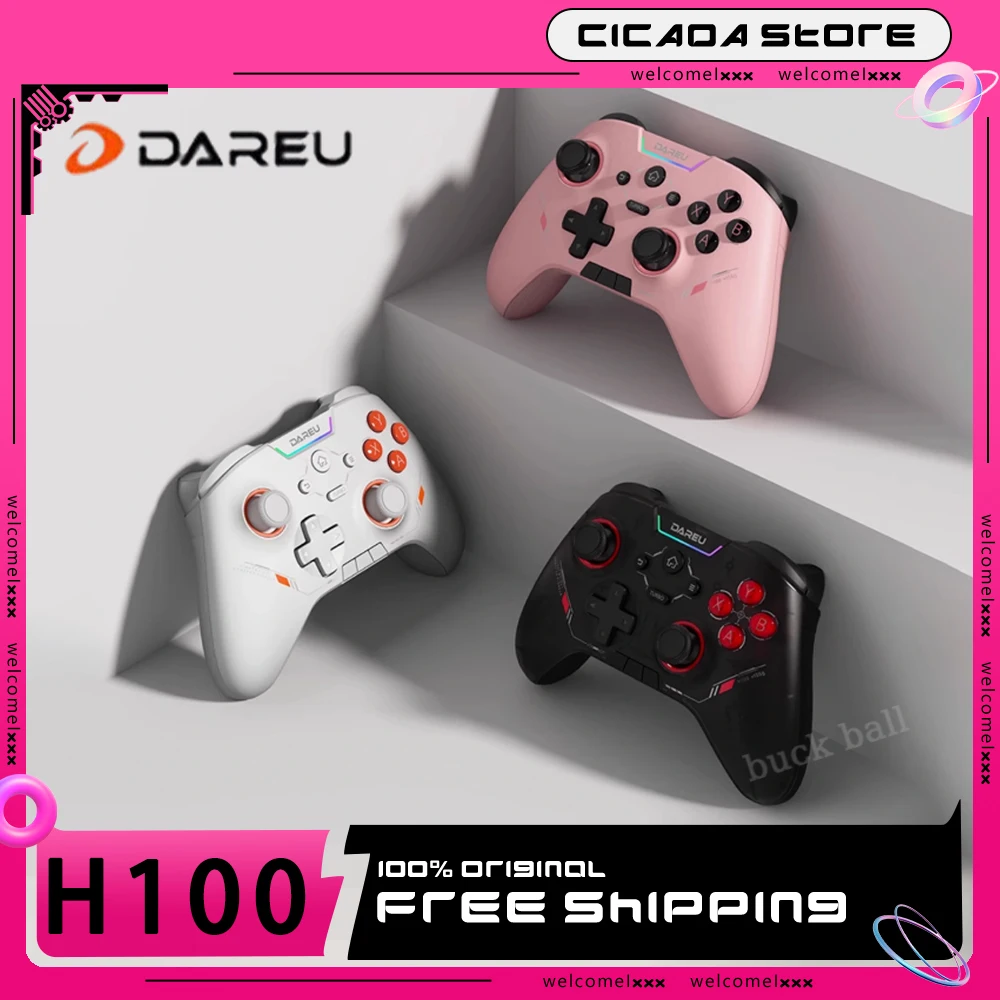 Dareu H100 Game Controller Three Mode Wireless Gamepad Custom Hall Trigger Hall Joystick 1000Hz Gamepads For PC NS Smartphone