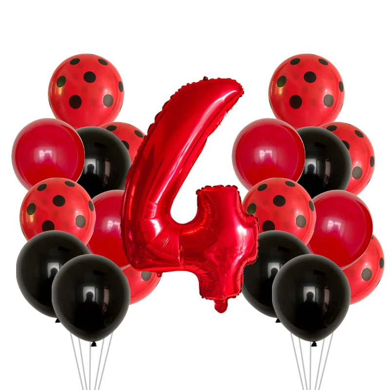 21 Pcs 12 Inch Red Black Dots Ladybug Balloons Birthday Party Decorations Baby Shower 32 Inch Red Number Birthday Party Supplies