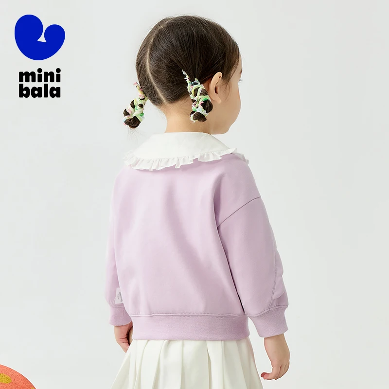 Mini Bala Sudadera con volantes para niña, nueva versión de primavera, Top agradable para la piel, suave, elástico, lindo y versátil