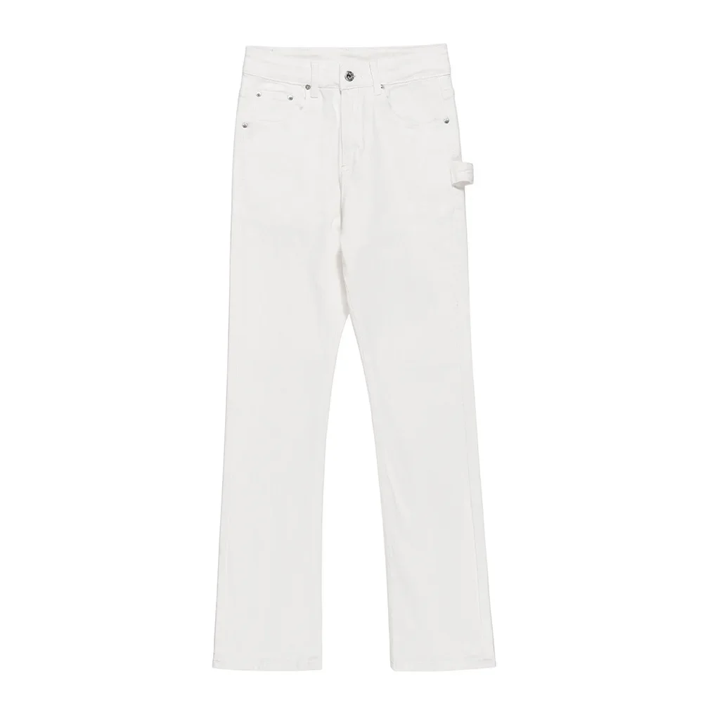 남성용 하이 스트리트 마이크로 플레어 청바지, 루즈하고 캐주얼, 단색 와이드 레그 긴 바지, 유럽과 미국 패션