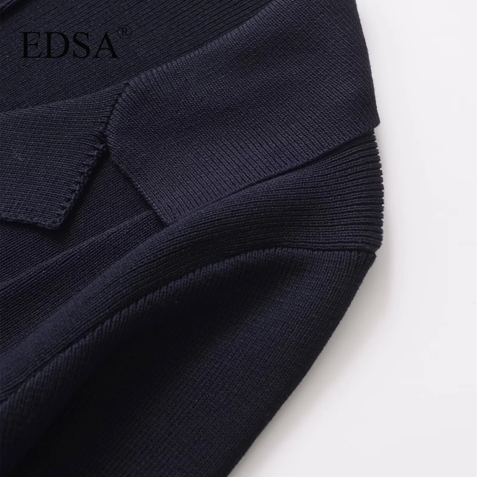 EDSA Women Knitted Blazer with Flower Buttons Jacket with Lapel Collar Long Sleeves for Female Autumn