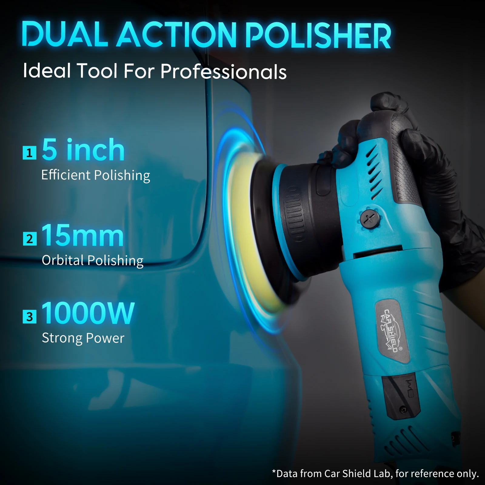 

Hot Sale Car Shield 5Inch 15MM 1000W Orbit Dual Action Auto Polisher Buffing Waxing Polishing Machine for Car Detailing