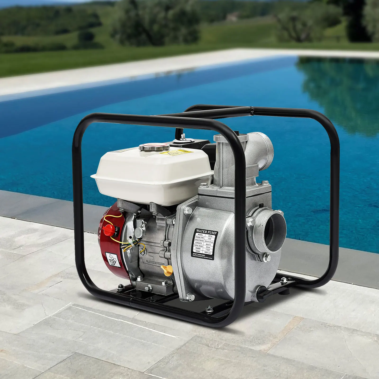 7.5HP 4 Stroke Gasoline Engine Water Pump, 3Inch Portable Self-Priming Semi-Trash Pump, Gas Powered w/ Easy Start for Irrigation