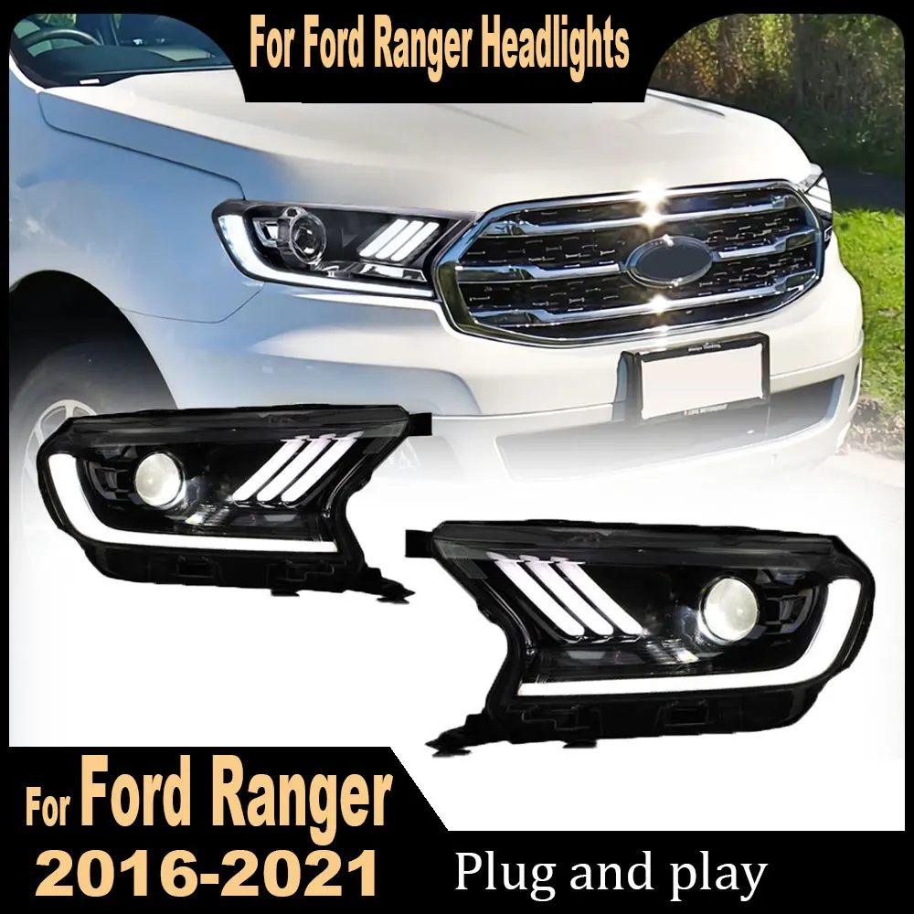 Car HeadLights For Ford Ranger 2016 2017 2018 2019 2020 2021 Ranger LED Headlight Assembly DRL Turn Signal Projector Lens 2pcs