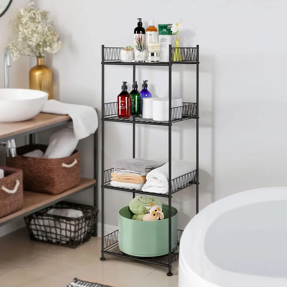 

Bathroom Shelves Freestanding Bathroom Towel Storage 4 Tier Wire Shelving Unit with Guard Bathroom Shelf Organizer Standing