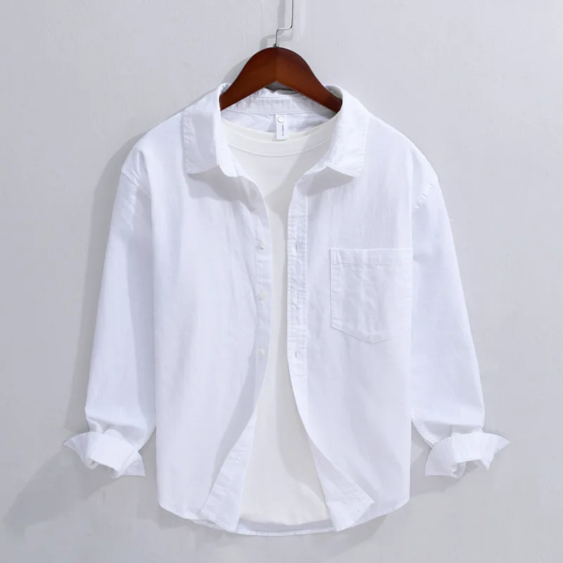 

2024 Men's Spring/Summer Long Linen Sleeves Shirt Business Casual All-Match Cotton Linen Shirt