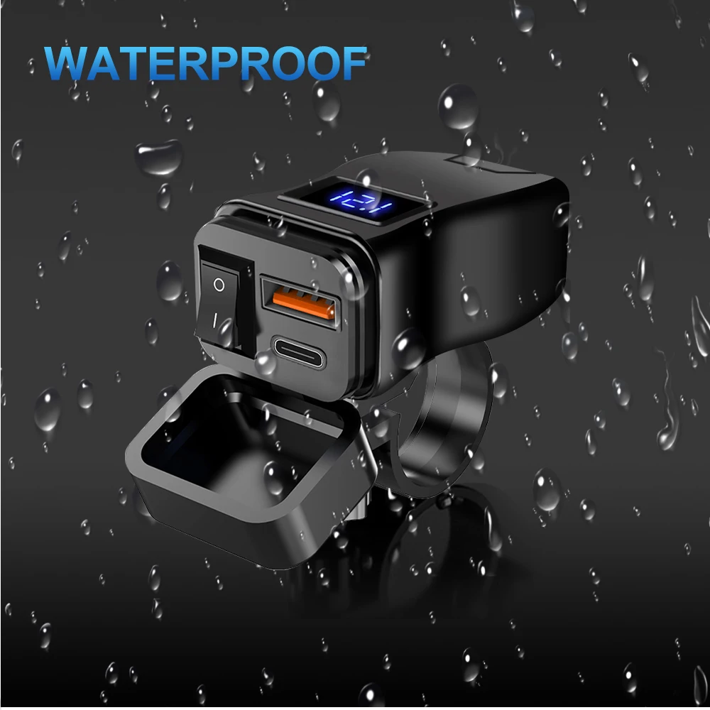 ZHIYU PD QC3.0 Waterproof Motorcycle Charger Dual USB Fast Charger With Switch Voltmeter Moto Parts view 4