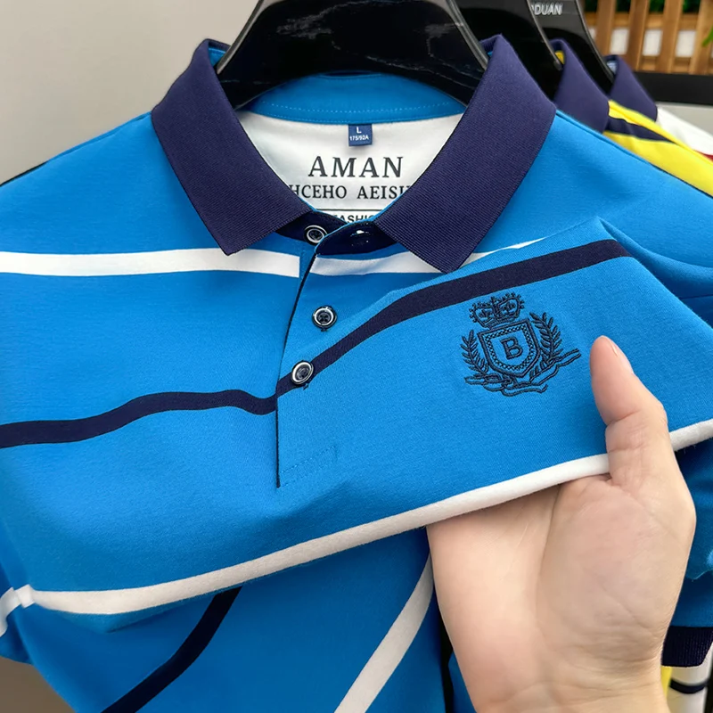 الرجال نموذج جديد فاخر قصيرة الأكمام قميص بولو التلبيب التطريز النمط البريطاني تيشيرت صيفي الترفيه موضة الرجال الملابس بلايز #3