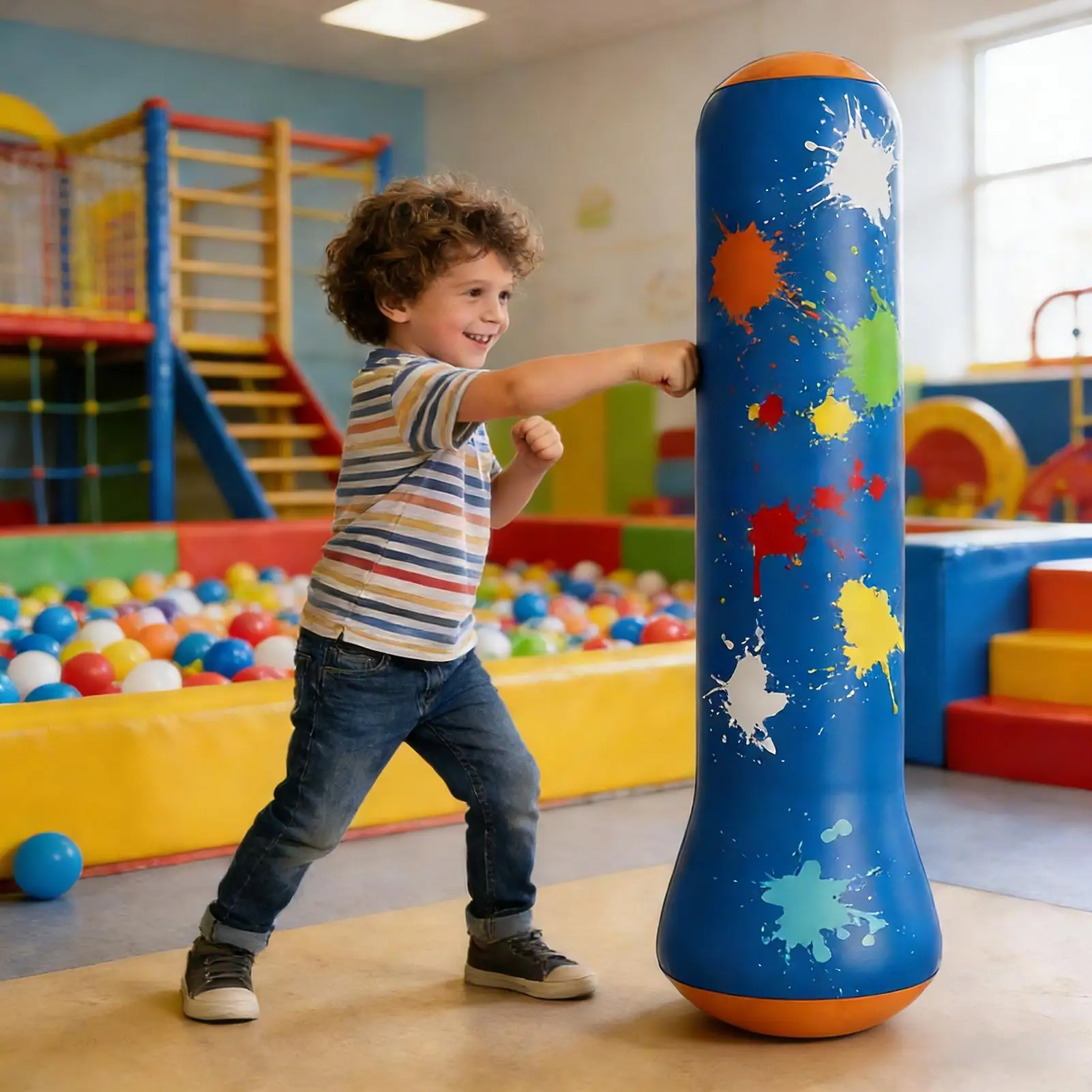 Saco de boxe inflável para crianças, equipamento de boxe com luvas e bomba, saco de boxe para prática de karatê, casa interna e externa