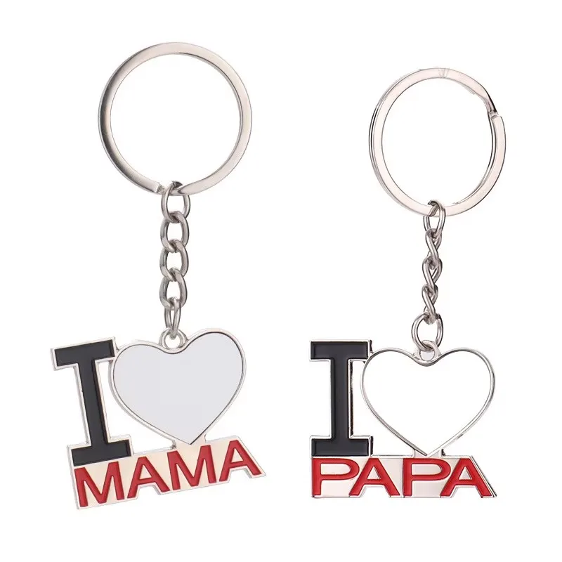 10Pcs/Pack Heart Shaped Sublimation Blank Keychain, DIY to Print PAPA MAMA Love Patterns Custom Keyring for Party Festival Gift