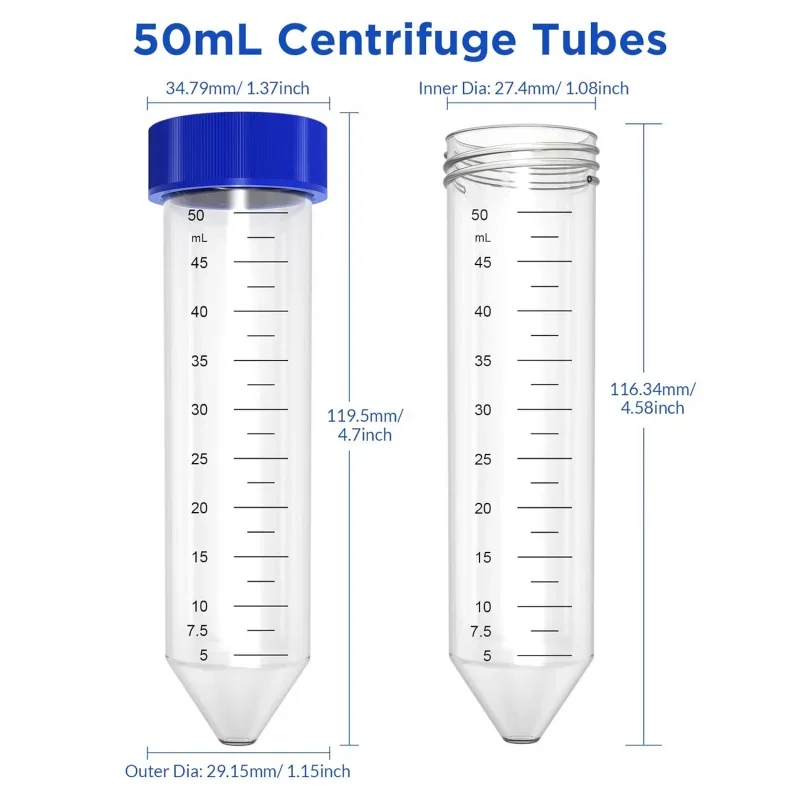 Conical Centrifuge Tubes 50mL, 300Pcs EO Sterile Polypropylene Leak-Proof Screw Caps, Plastic Graduated and Write Marks Lab Test