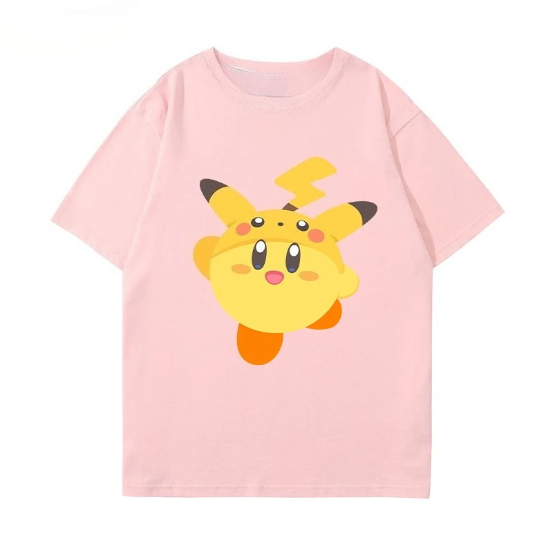 تي شيرت بوكيمون بيكاتشو ونجمة كيربي محيطية بأكمام قصيرة للرجال والنساء صيفي فضفاض من القطن الخالص متعدد الاستخدامات #3