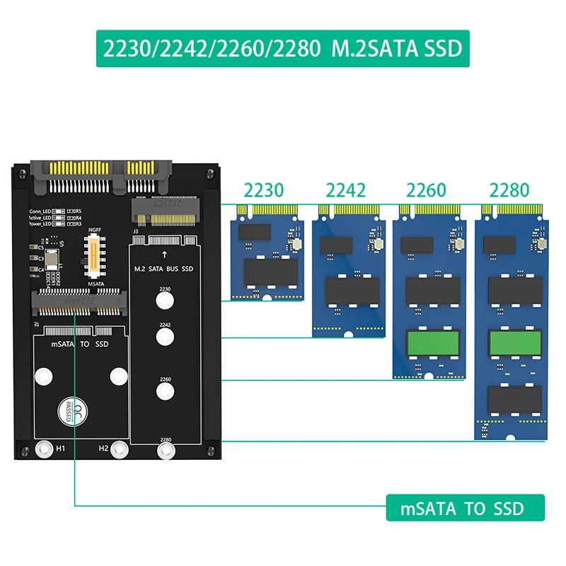 NEW with Metal Shell NGFF B/B+M Key M.2 SATA SSD M2/mSATA to SATA Converter mSATA SSD to 7mm 2.5" SATA3.0 6Gb Adapter Card Riser