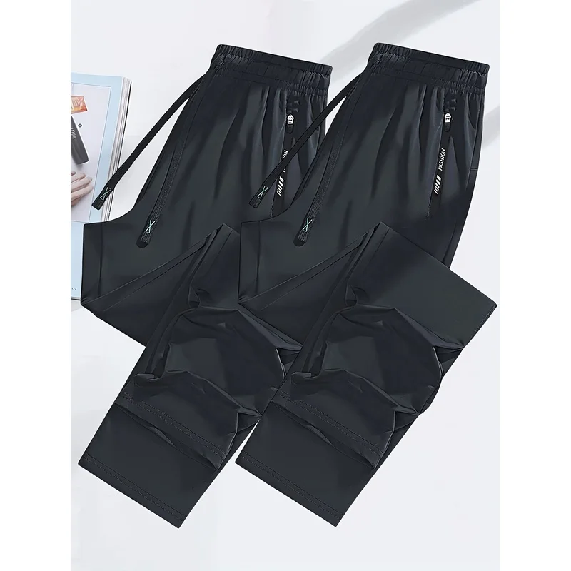 2PCS Spring And Summer Women's Trendy Pants Women'S Ice Silk Speed Drying Sports Pants Zipper Pocket Casual Sports Pants