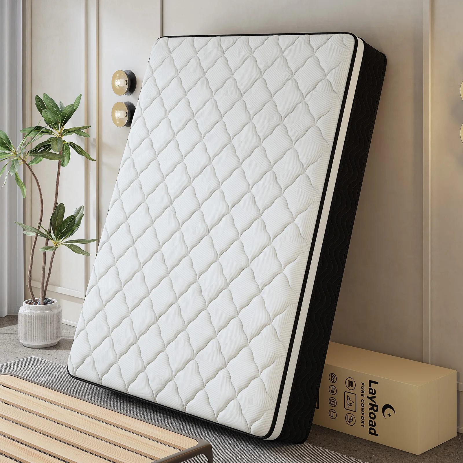 LayRoad 12/14Inch Memory Foam Spring Mattress Single/Double/Queen/King Sizes Boxed Mattress Medium Firmness Pressure Relief image 3