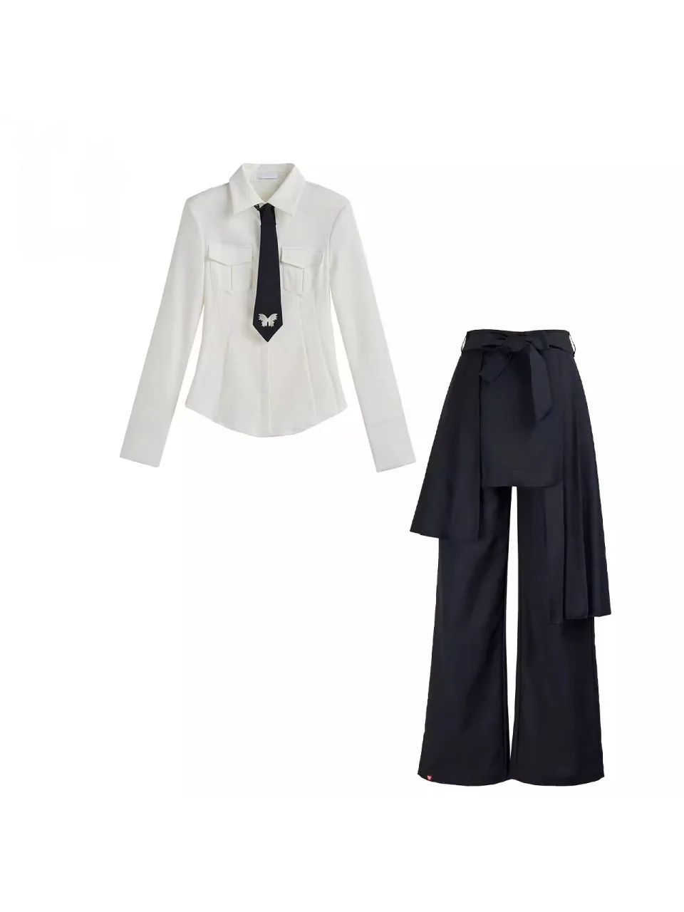 

Элегантный белый костюм с пэчворком и брюками, универсальный комплект для ранней весны, женский, 2026, повседневный стиль