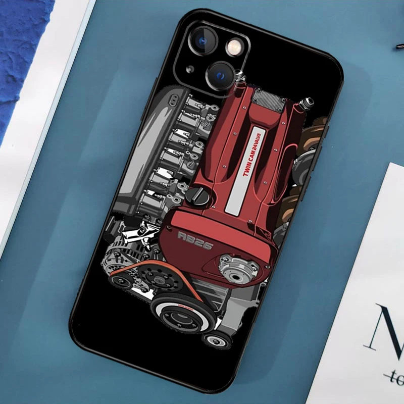 JDM Car RB26 Engine Case For iPhone 16 15 14 13 12 11 Pro Max XS X XR Plus 12 13 Mini Cover Shell