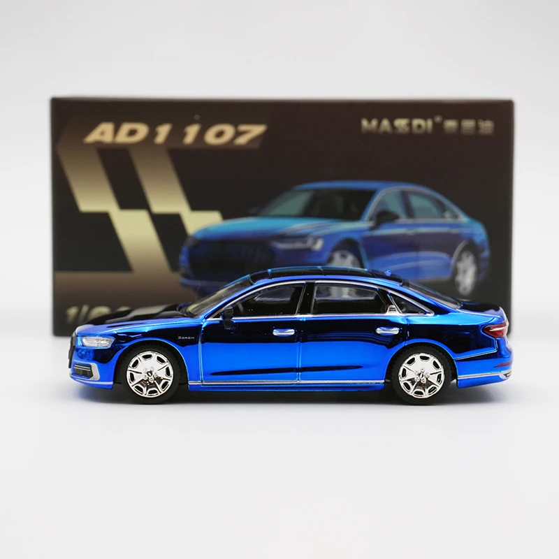 MASSDI متوفر 1:64 أودي A8L أسود كروم أزرق دييكاست مجموعة نماذج السيارة اللعب