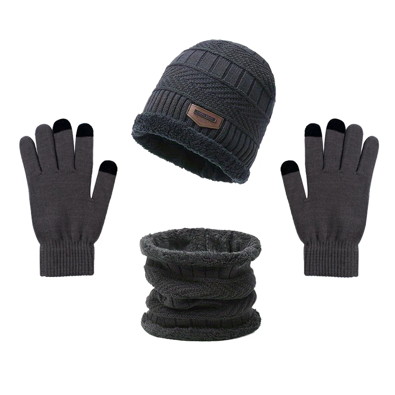 Winter Warm Hats Men's and Women's Ear Protectors with Velvet Knitted Hats Gloves Hat Neck Three Piece Set