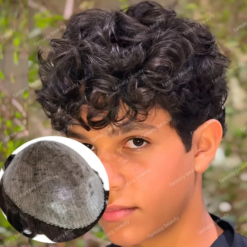 

18mm Curly Human Hair Wigs for Men 110%-130% density Full PU 0.1mm Thin Skin Male Toupee 100% Human Hair Man's Wigs capillary