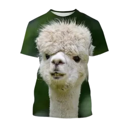 Summer Men Fun Animal Cute Alpaca Print T-Shirt Fashion Casual Personality Loose Plus Size Breathable O Collar Short Sleeve Top