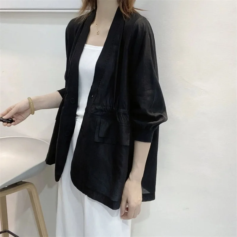 Spring Summer New Sunscreen Coat Women Fashion Loose Plus Size 3XL Cardigan Jacket Khaki Black White Outwear Tops Female