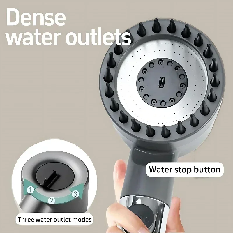 High Pressure Shower Head Filter Water-saving Shower 4-mode Adjustable Spray with Massage Brush Rain Faucet Bathroom Accessories