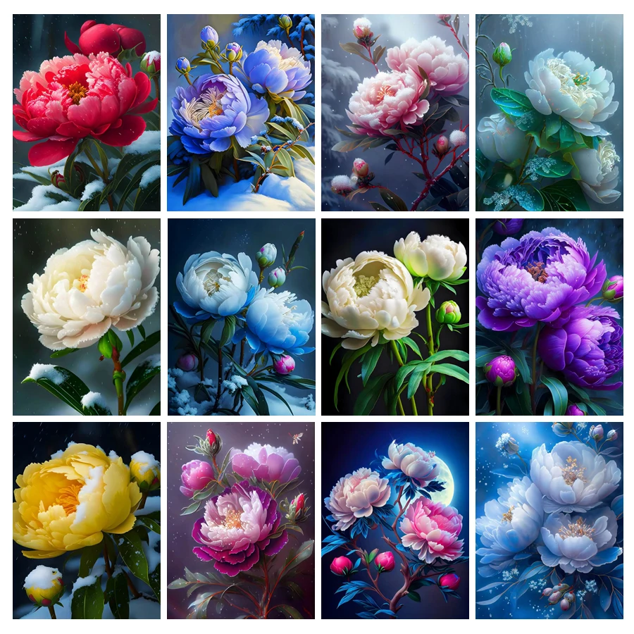 Fresh Flower Diamond Painting New Collection Colorful Peony Diy Full Mosaic Arts Rhinestone Embroidery Picture Wall Decor AA4888