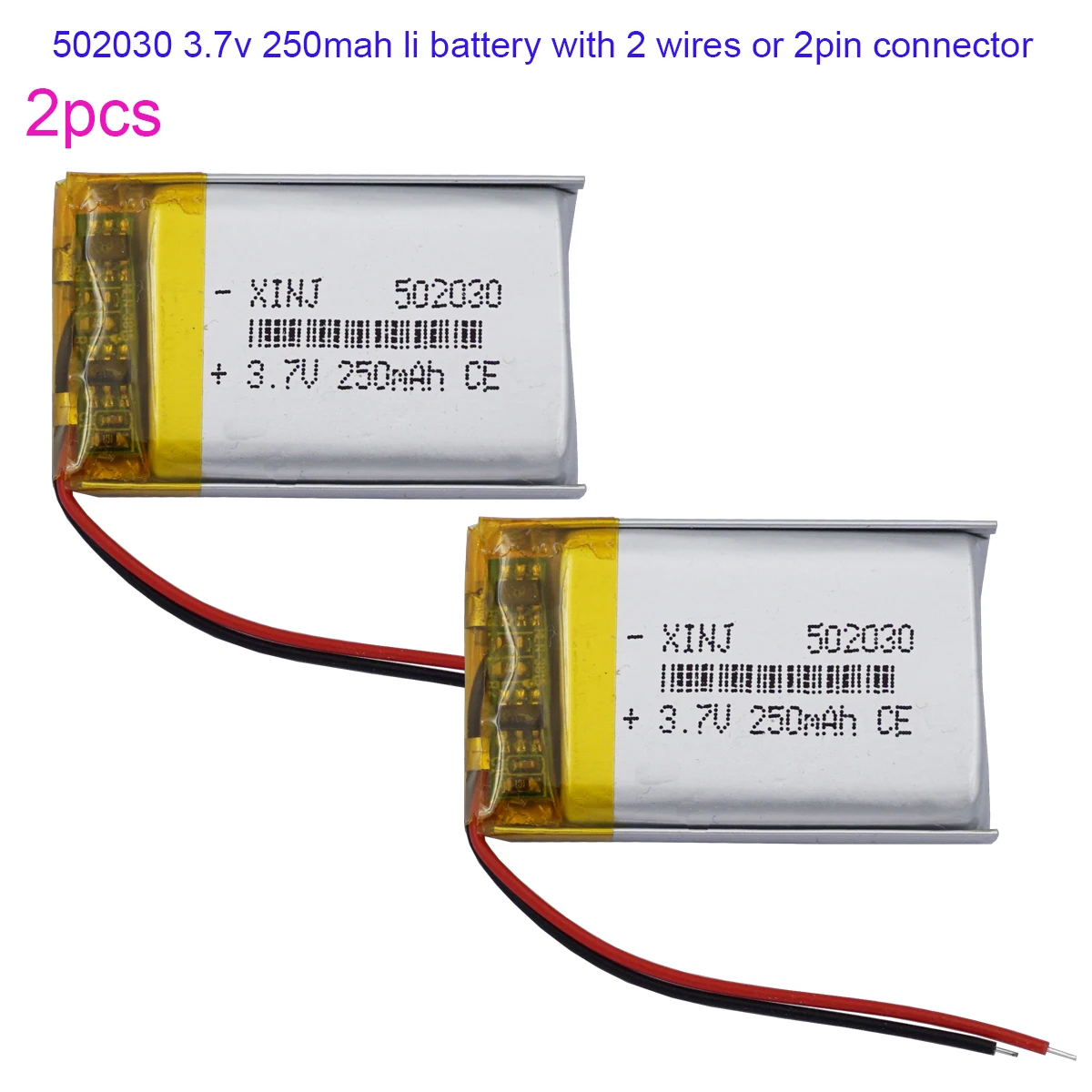 

2pcs 3.7V 250mAh 0.925Wh 502030 Li-Polymer Replacement Lipo Rechargeable Battery JST 2Pin 1.0/1.25/1.5/2.0/2.54mm Connector plug