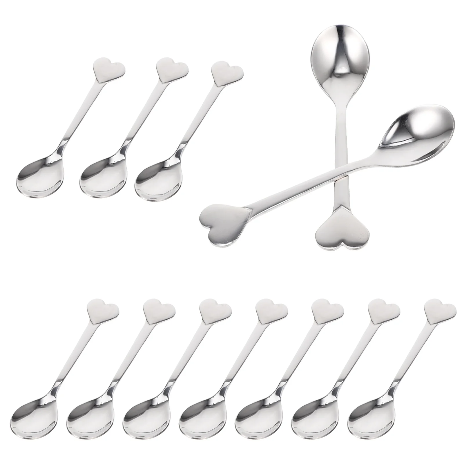 

12pcs Heart-Shaped Spoon Stainless Steel Coffee Dessert Stirring Tool Portable Reusable Compact Food Accessory