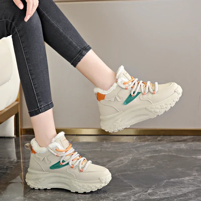 Hot Sales High Top Sneakers for Women Platform Lace Up Leather Walking Sport Shoes Running Tennis Non Slip Ankle Booties Fashion