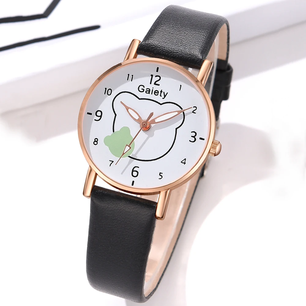 GAIETY Minimalist Style Teddy Bear Element Dial Watch Paired With Couple Casual Quartz Watch Is The Perfect Gift For Her(No Box)