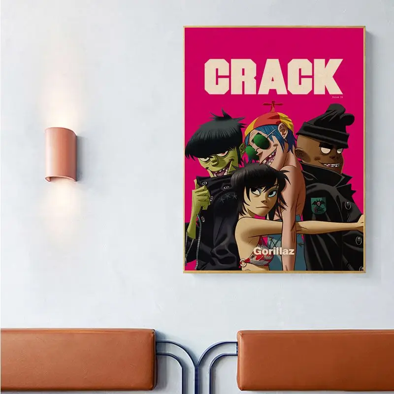 Gorillaz Hip Hop Kraft Paper Classic Vintage Posters Retro Kraft Paper Sticker DIY Room Bar Cafe Decor Art Wall Stickers