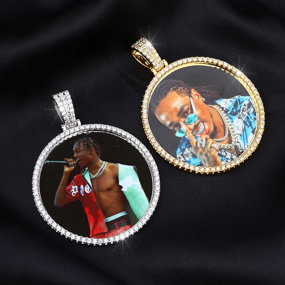 Hip Hop Custom Made Photo Iced Out Bling Cubic Zircon Round Necklace & Pendant For Men Jewelry With Tennis Chain