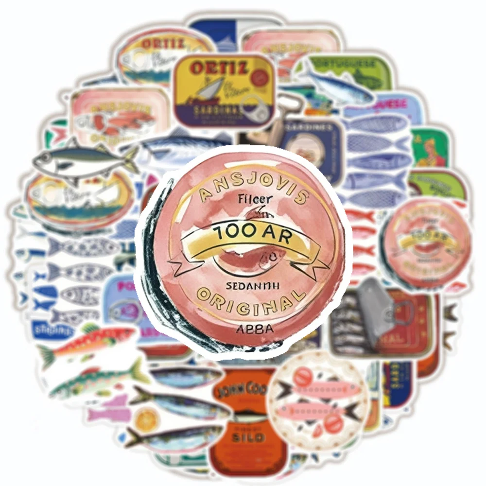 

10/30/50pcs INS Vintage Sardine Can Illustration Stickers Aesthetic Graffiti Decals for Motorcycle Luggage Guitar Sticker Decor