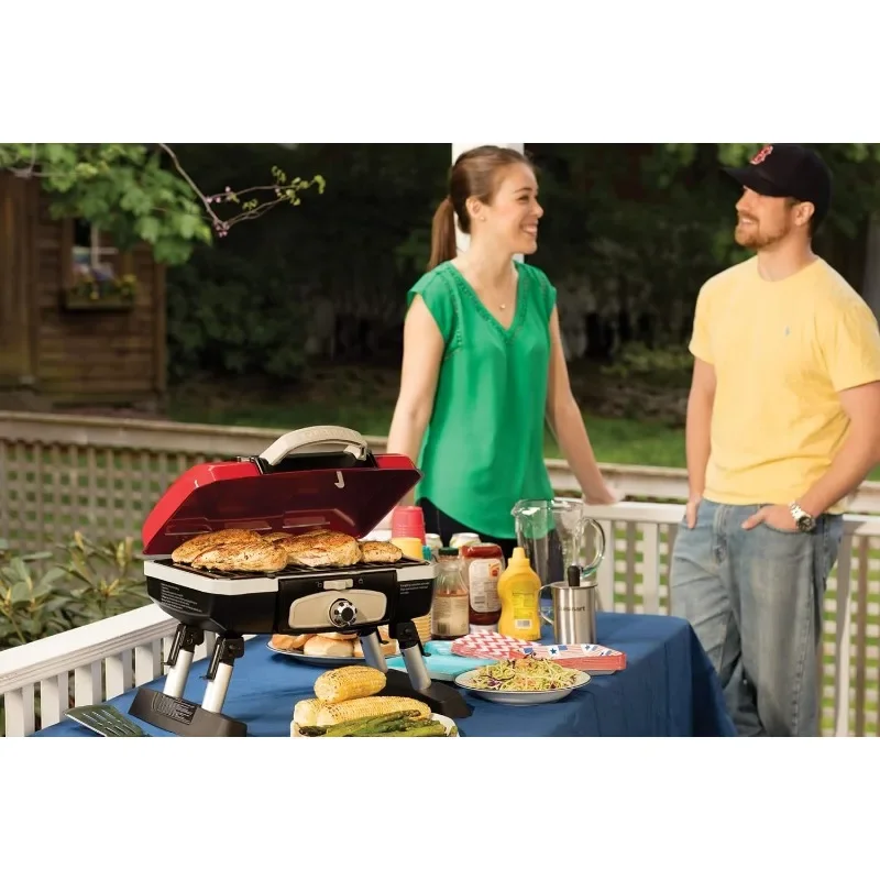 Petit Gourmet Portable Tabletop Propane Gas Grill, Red 17.6 x 18.6 x 11.8-Inch