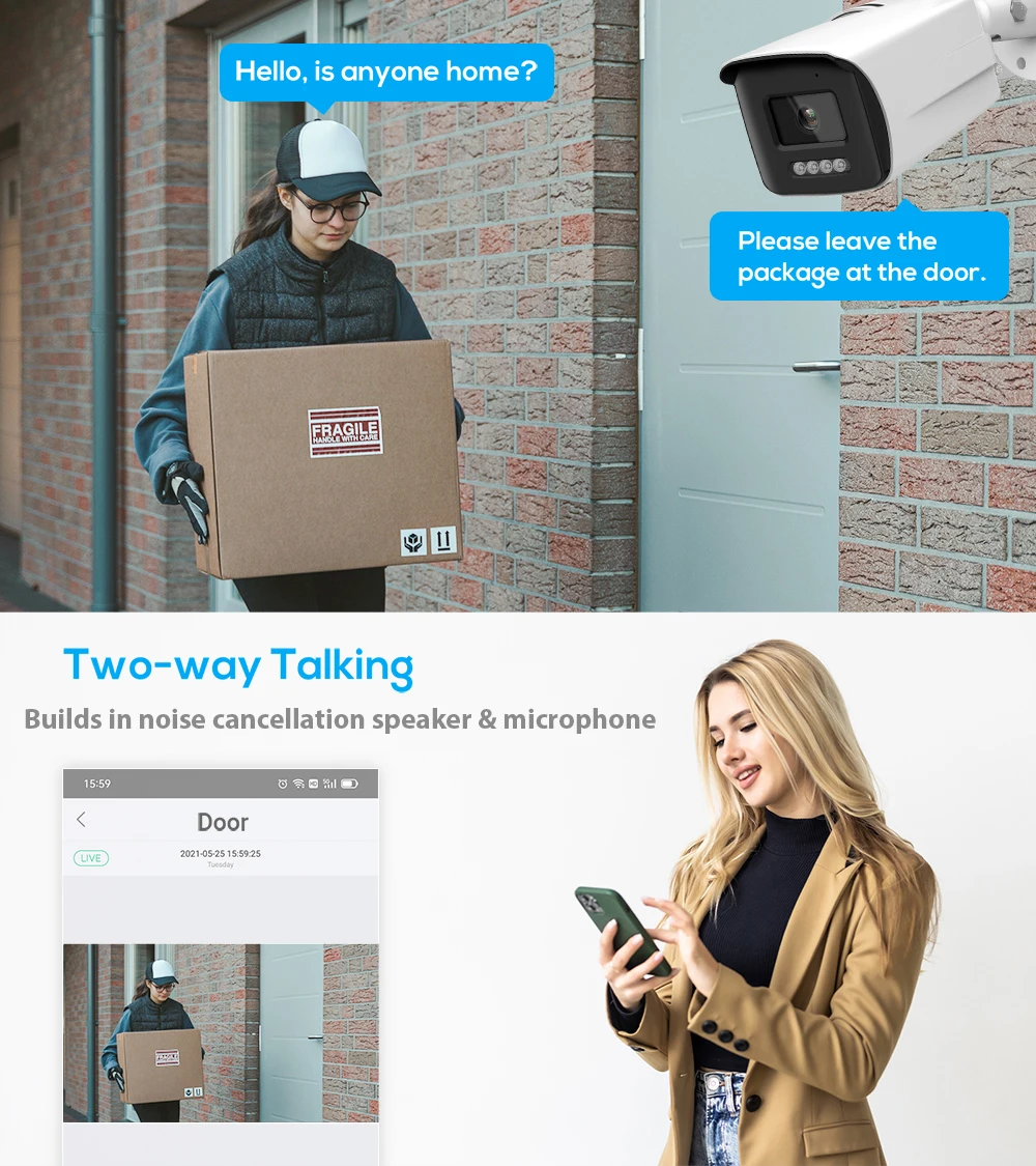 Vikylin 4K 8MP IR Night Vision IP Camera for Hikvision Compatible Human Vehicle Detection Two way Audio POE Security Camera CCTV