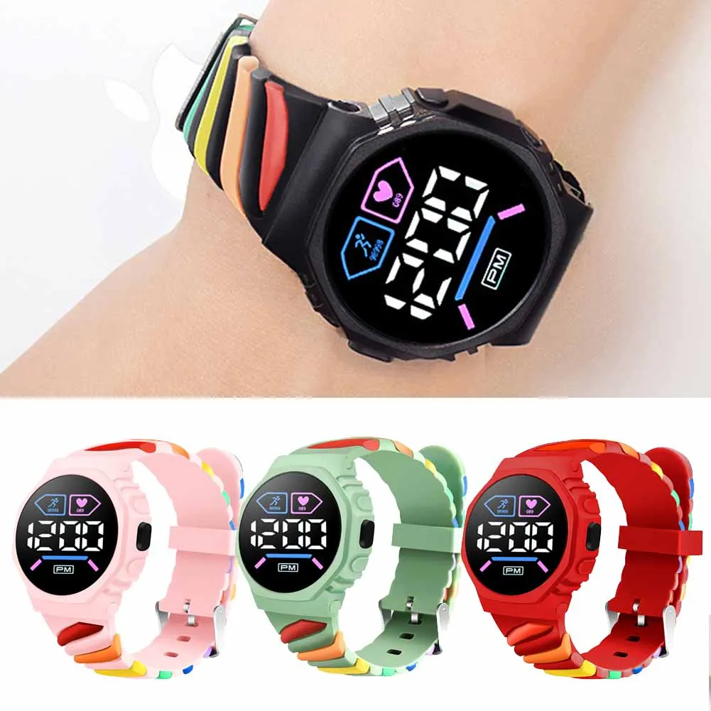 Children Kids Watch LED Digital Wristwatch for Boys Girls Waterproof Silicone Rainbow Kids Student Sport Electronic Watches