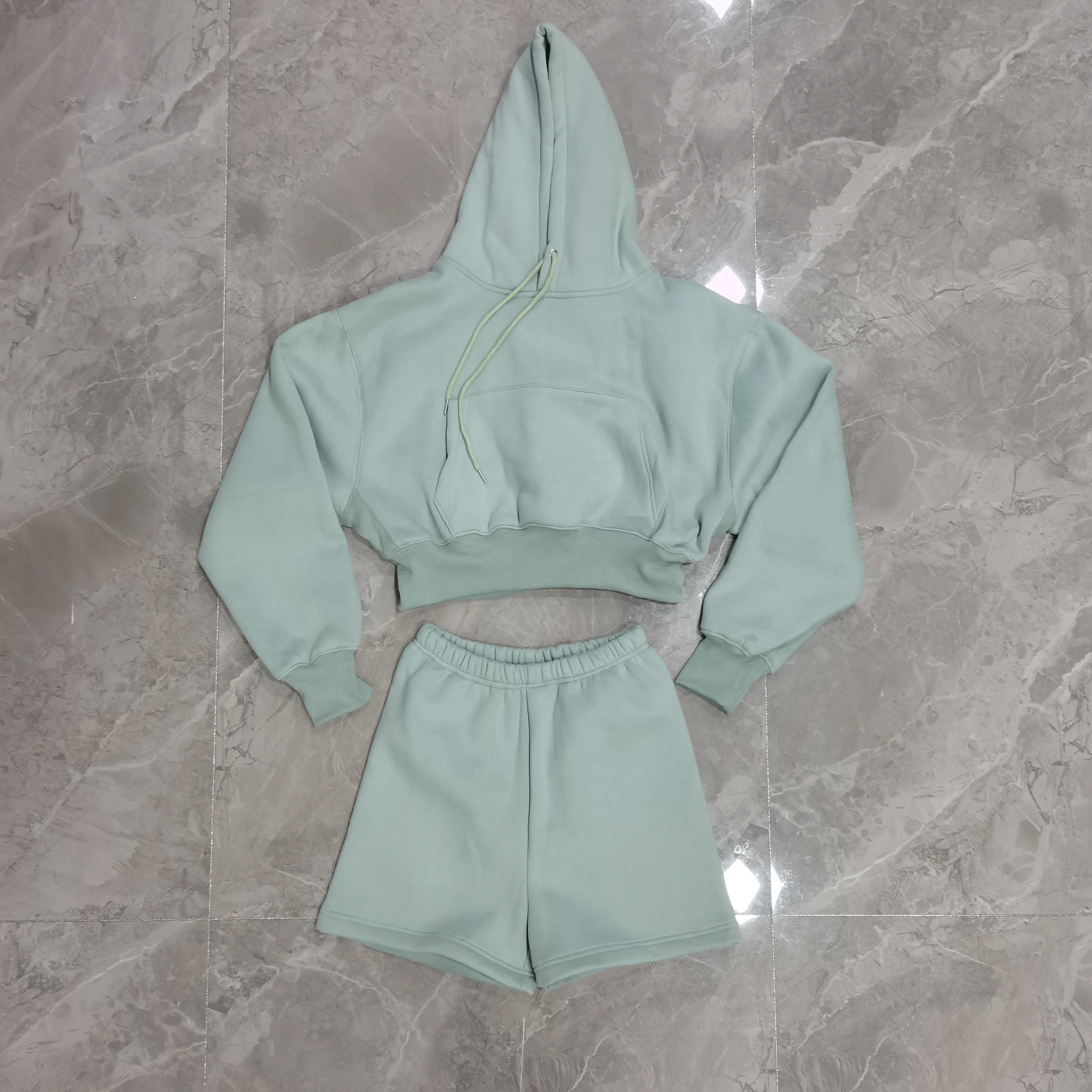 Fleece Sweat Shorts Two Piece Set Women Plain Hoodies 2 Piece Outfit Casual Tracksuit Female Hoody Sweatshirt Basic Suits