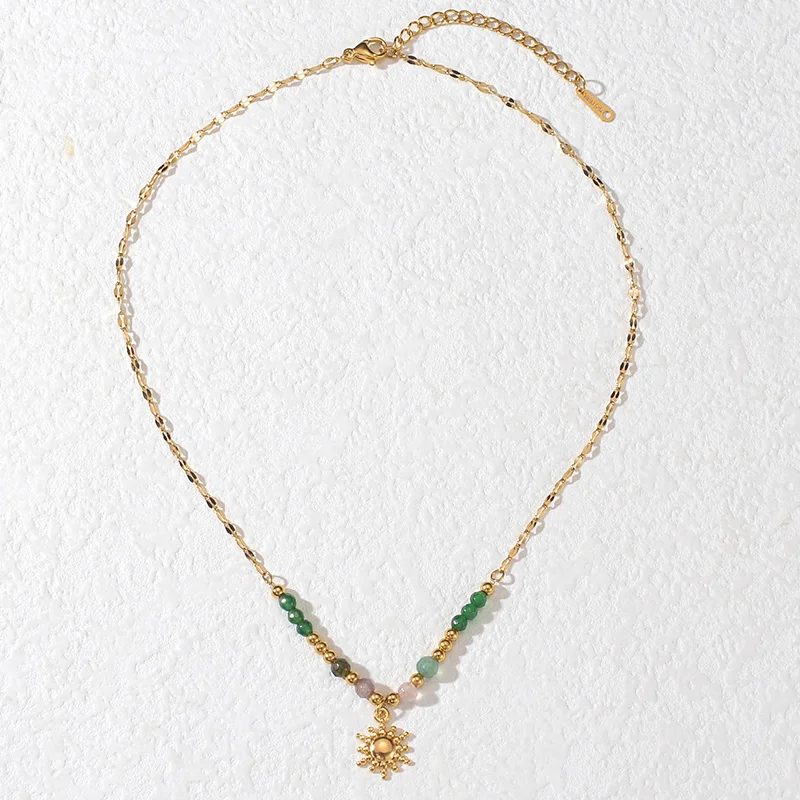 Fashion Trend Natural Stone Necklace Gold Color Stainless Steel Ball Pendant Necklace Party Anniversary Jewelry Gifts 2024 New