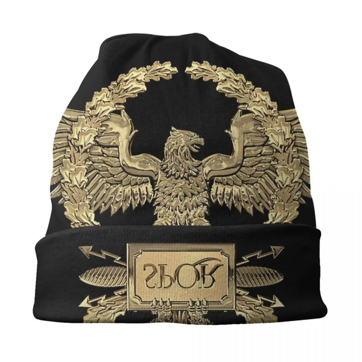 Gold SPQR Roman Imperial Eagle Bonnet Hat Knit Hats Men Women Cool Unisex Winter Warm Beanies Cap