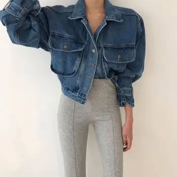 Women’s Y2K Puff-Sleeve Cropped Denim Jacket 2 Coats Jackets Women Top 2022 Sexy Puff Long Sleeve Y2k Clothes Cropped Jacket Streetwear Women's Denim Shirt 2