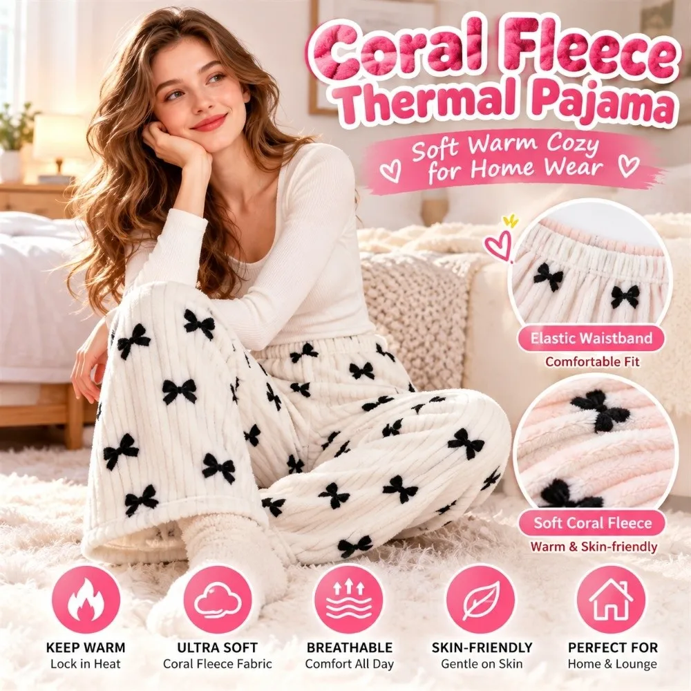 Cozy Thick Flannel Pajama Pants Warm Coral Fleece Fleece Loungewear Trousers Loose Fit Winter Fleece Sleep Pants For Women