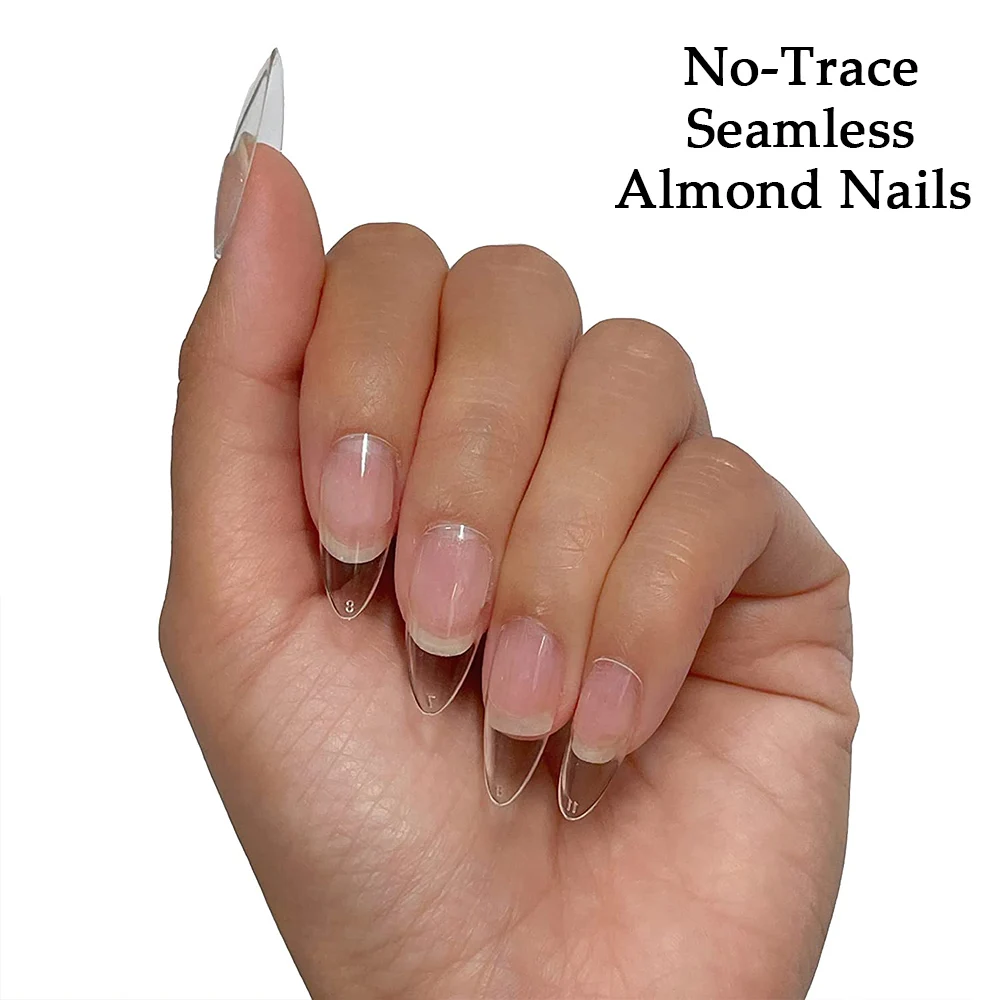 600Pcs Almond False Nails Full Cover Acrylic Water Drop Nails Clear/Natural XXL No-Trace Seamless Almond Press on Nails Manicure